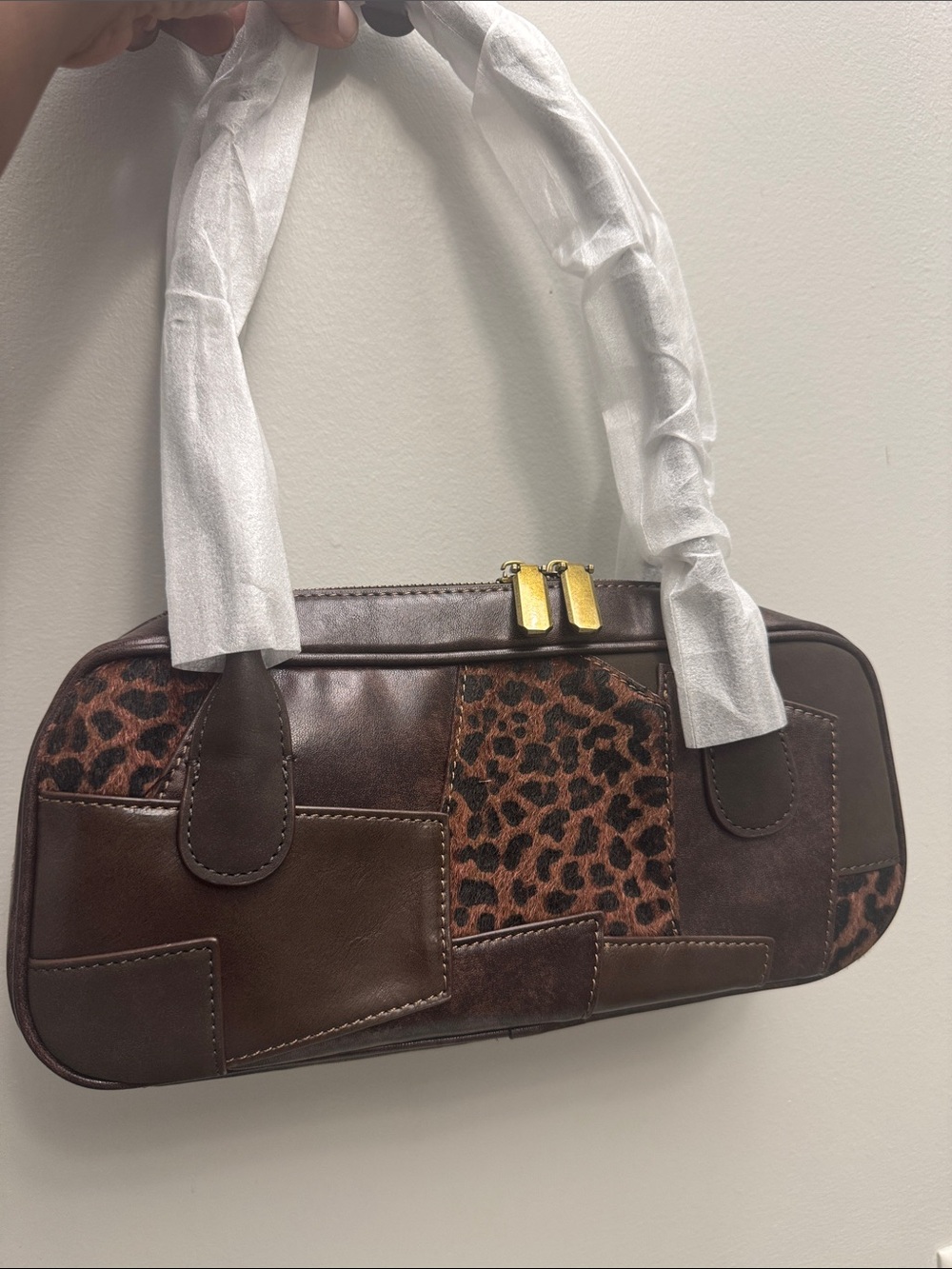 Dolls Kill Brown Patchwork Leopard Accent Shoulder Bag